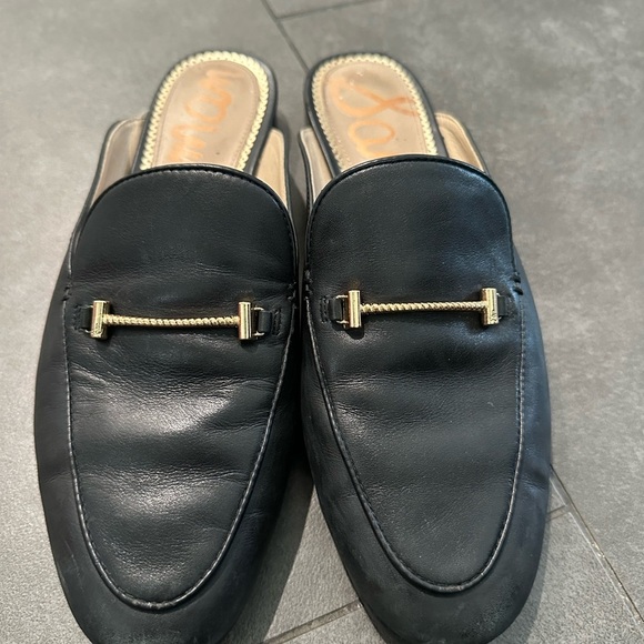 Men's Black Leather Loafers with Gold Accent - Picture 1 of 12